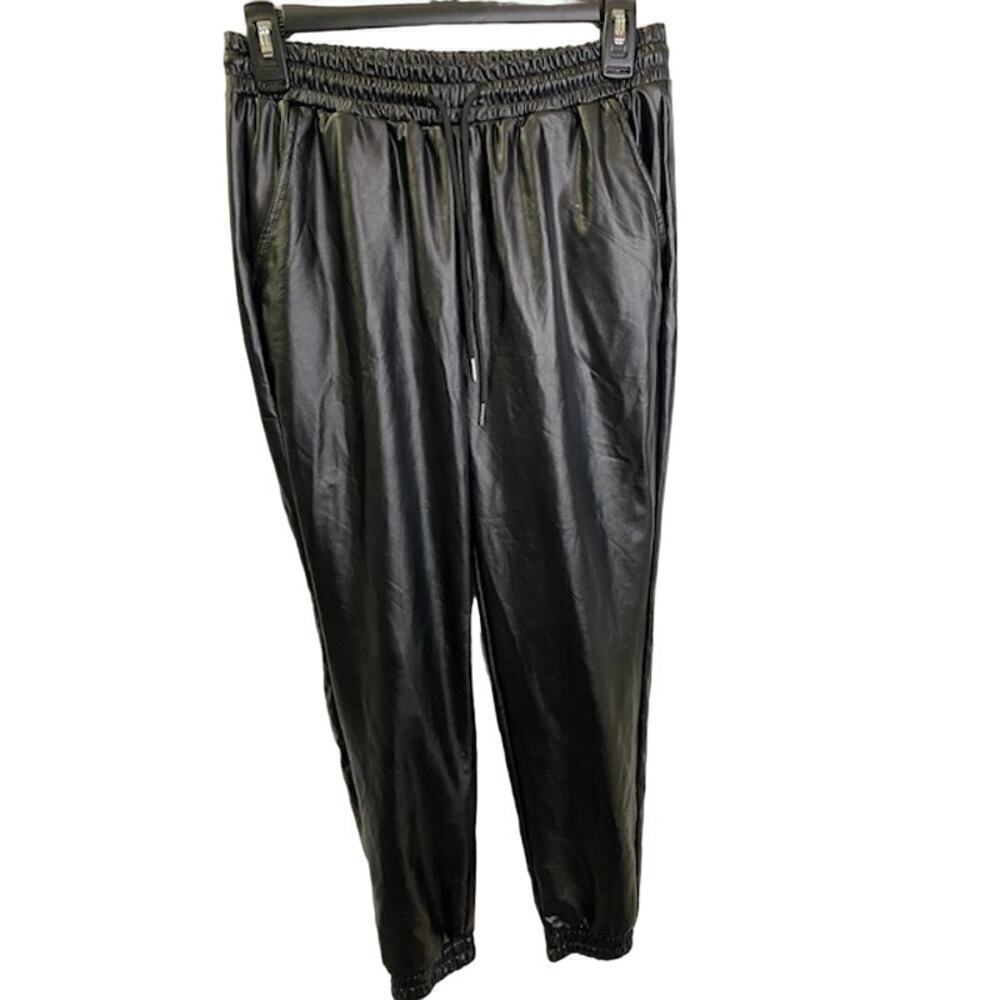 Hot Kiss Black Liquid Faux Leather Jogger Drawstring Pants Size Small